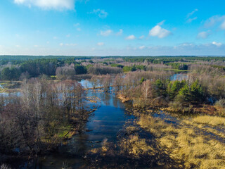 The Grabia river with high water level in central Poland. 