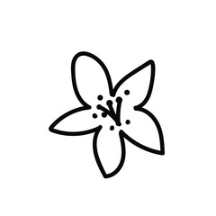 Vector simple illustration Spring flowers with black line for Easter hand drawn. Single botanical holiday picture in doodle style.  Design for stickers, social media, cards, packaging, printing.