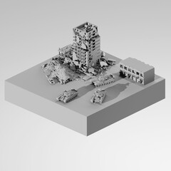 Heavy tanks in a ruined city 3D model