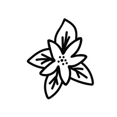 Vector simple illustration Spring flowers with black line for Easter hand drawn. Single botanical holiday picture in doodle style.  Design for stickers, social media, cards, packaging, printing.