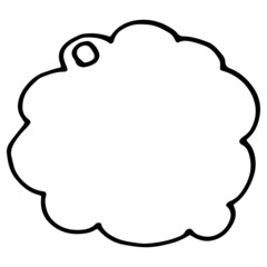round empty gift tag. isolated hand drawing in the style of a doodle, black outline, round shape label with a spiral edge with an empty space for text on a white design template cloud