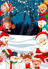 Fototapeta na wymiar Christmas frame with happy children and Santa Claus