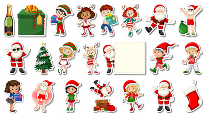 Set of Christmas objects and cartoon characters