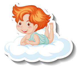 Little cupid boy lying on a cloud