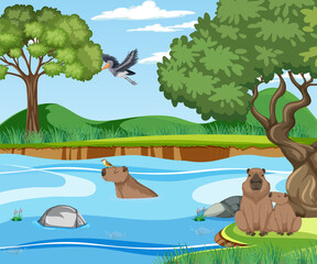 Many animal next to river