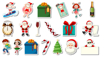 Naklejka premium Set of Christmas objects and cartoon characters