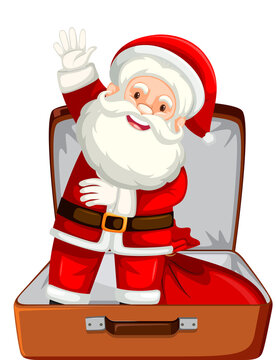 Christmas theme with Santa in a luggage on white background