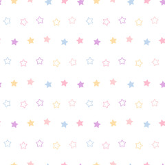 Cute kids seamless pattern with pink, blue and yellow stars shaped confetti in pastel colors. Can be used for wallpaper, scrapbooking, textile, baby clothes, gift wrapping, paper. Vector illustration
