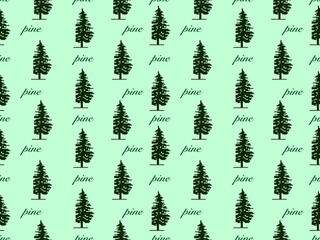 Pine cartoon character seamless pattern on green background.Pixel style