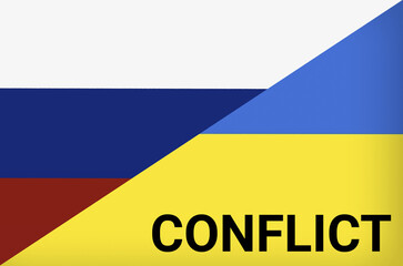 Russian and Ukrainian flags as symbols of war conflict