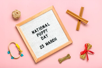 Fototapeta na wymiar Felt board with text National puppy day in 23 march Greeting card
