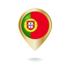 Portugal flag on golden pointer map, Vector illustration eps.10