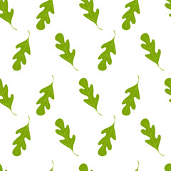 Seamless pattern with arugula leaves. Seamless design with green leaves. Wrapping, scrapbook paper, textile, fabric, wallpaper design. Vector illustration.