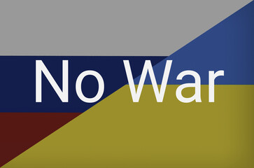 Ukraine vs Russia in world war crisis concept. Clash and military war conflict between Ukrainian and Russian country and nation. Flags of the two countries. Peace, no war, flag symbols