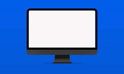 Dark Grey Desktop with White Screen on blue background. Modern Computer monitor Mockup template 