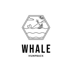 sea whale sun line art logo vector minimalist illustration design