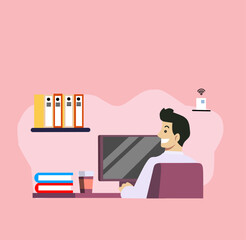 Illustration of a man smiling at the computer