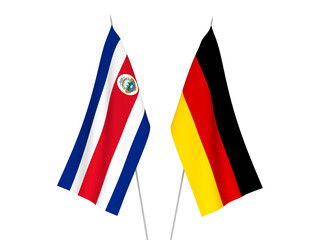 National fabric flags of Germany and Republic of Costa Rica isolated on white background. 3d rendering illustration.