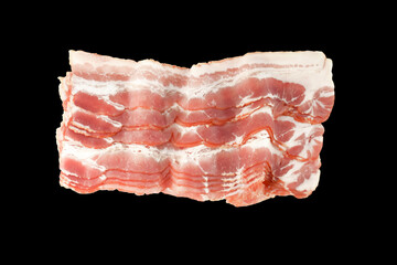 Meat bacon with veins on a black background.