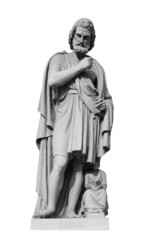 Fototapeta na wymiar Statue of Onatas in Saint Petersburg. He was an ancient Greek sculptor of the time of the Persian Wars and a member of the flourishing school of Aegina on white background with clipping path