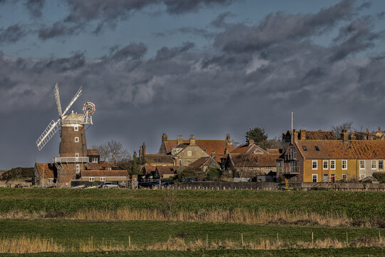 Cley Windmill landscape. Rural view across North Norfolk UK