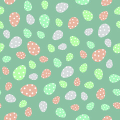 A cute seamless easter pattern, colored and spotted eggs on blue background pattern, pastel Easter egg background