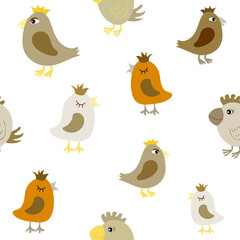 A cute seamless bird pattern, funny chicks pastel repeat pattern, sweet and funny birdies background