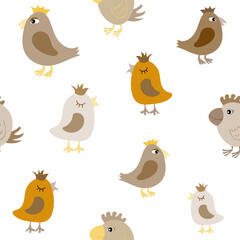 A cute seamless bird pattern, funny chicks pastel repeat pattern, sweet and funny birdies background