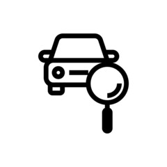 Car search thin line icon. Car under magnifying glass. Vector illustration.