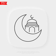 Ramadan thin line icon. Moon with mosque. Islam religion. Vector illustration.