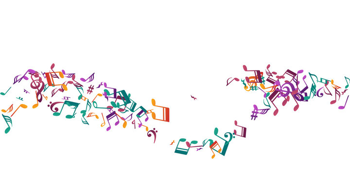 Music notes flying vector backdrop. Symphony