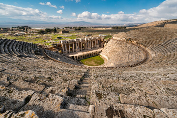 Morning in Hierapolis ancient amphitheater in Pamukkale