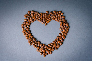 Heart shape made from coffee beans valentines day