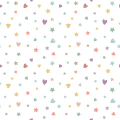 Kids boho pastel pattern with stars, hearts. Baby boho background. Nursery wall art, baby textile, printable paper. Isolated on white background.