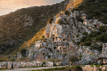 Naklejka premium Ancient ruins of Myrna city with rock tombs