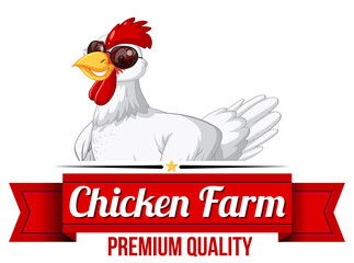 Chicken farm banner with white chicken cartoon character