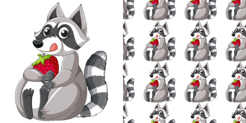 Seamless design of raccoon on white background
