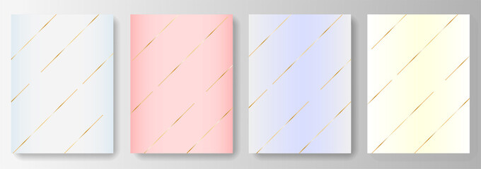  Set collection of pastel gradient backgrounds with golden lines