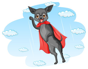 A dog superhero on sky background