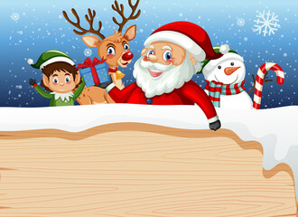 Empty banner in Christmas theme with Santa Claus and friends