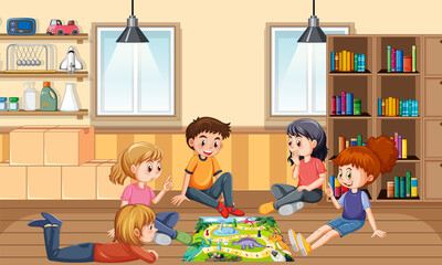 Children playing boardgame in the room