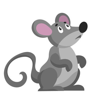 Sitting gray mouse. Animal in cartoon style.