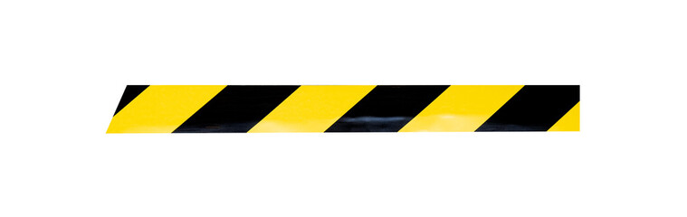 Piece of warning  yellow black tape isolated in white