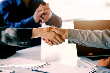 Business handshake for teamwork of business merger and acquisition,successful negotiate,hand...