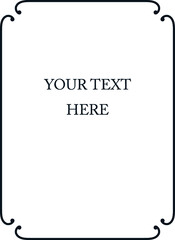 Vector black border frame. Background or book page. Simple rectangular billboard, poster, plaque, signboard, sticker, or label 