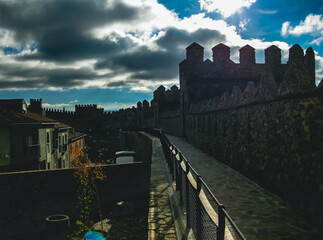 castle silhouette in medieval town