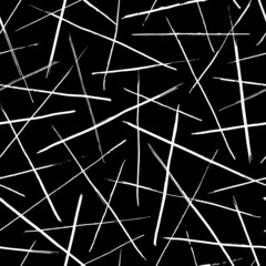 Seamless striped pattern with white lines isolated on a black background. Hand drawn illustration. Monochrome abstract texture.
