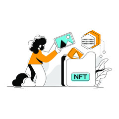NFT Art File Flat Illustration concept, color green, yellow, black, minimal modern line style, can be used for landing page, web, UI, banner, template, background, web development