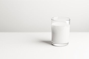High key image of a glass of milk on a table. Very shallow depth of field.