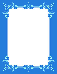 Vector blue photo border frame. Background or book page. Simple rectangular billboard, poster, plaque, signboard, sticker, or label 

